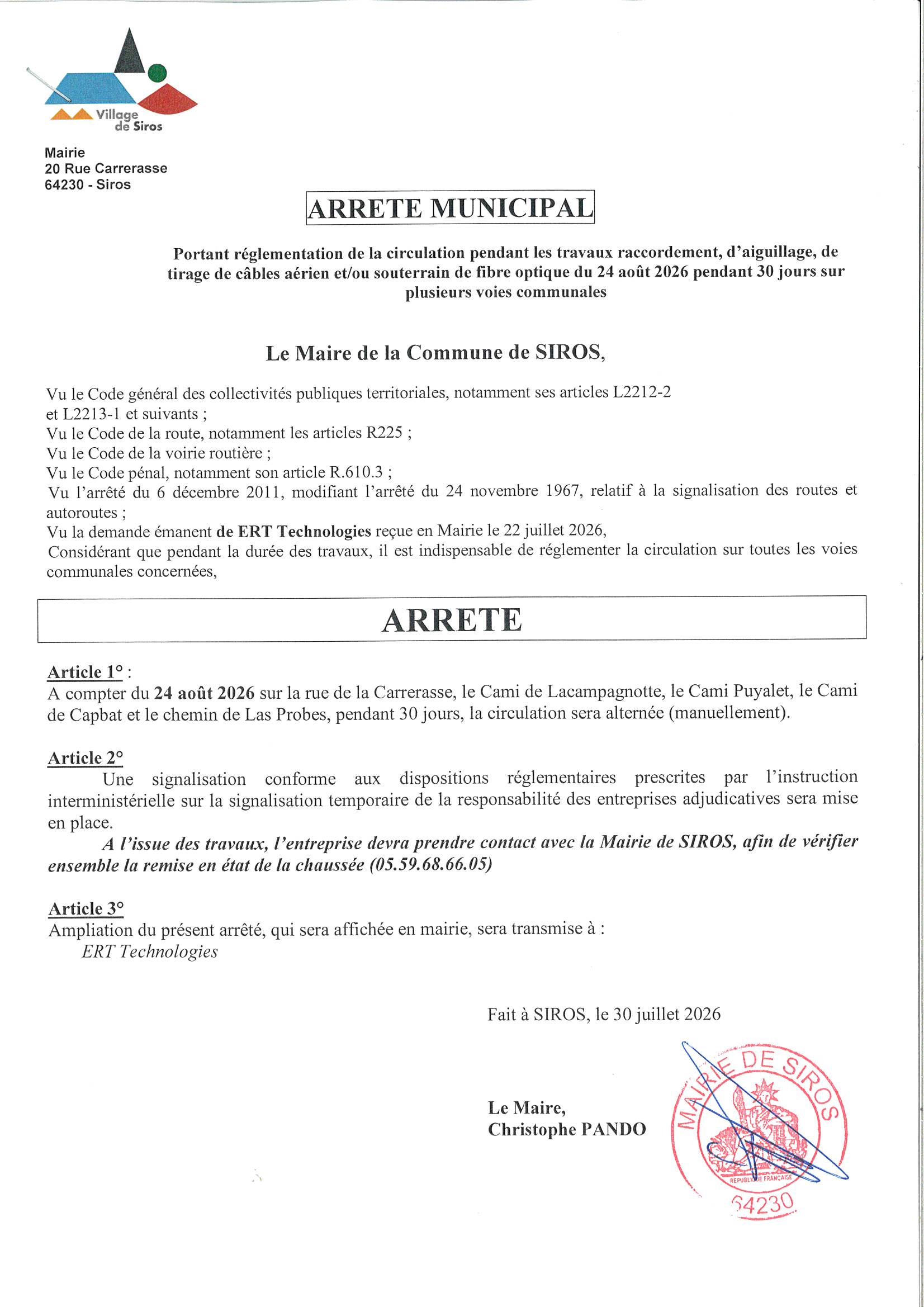 arrêté circu ert aout 2026