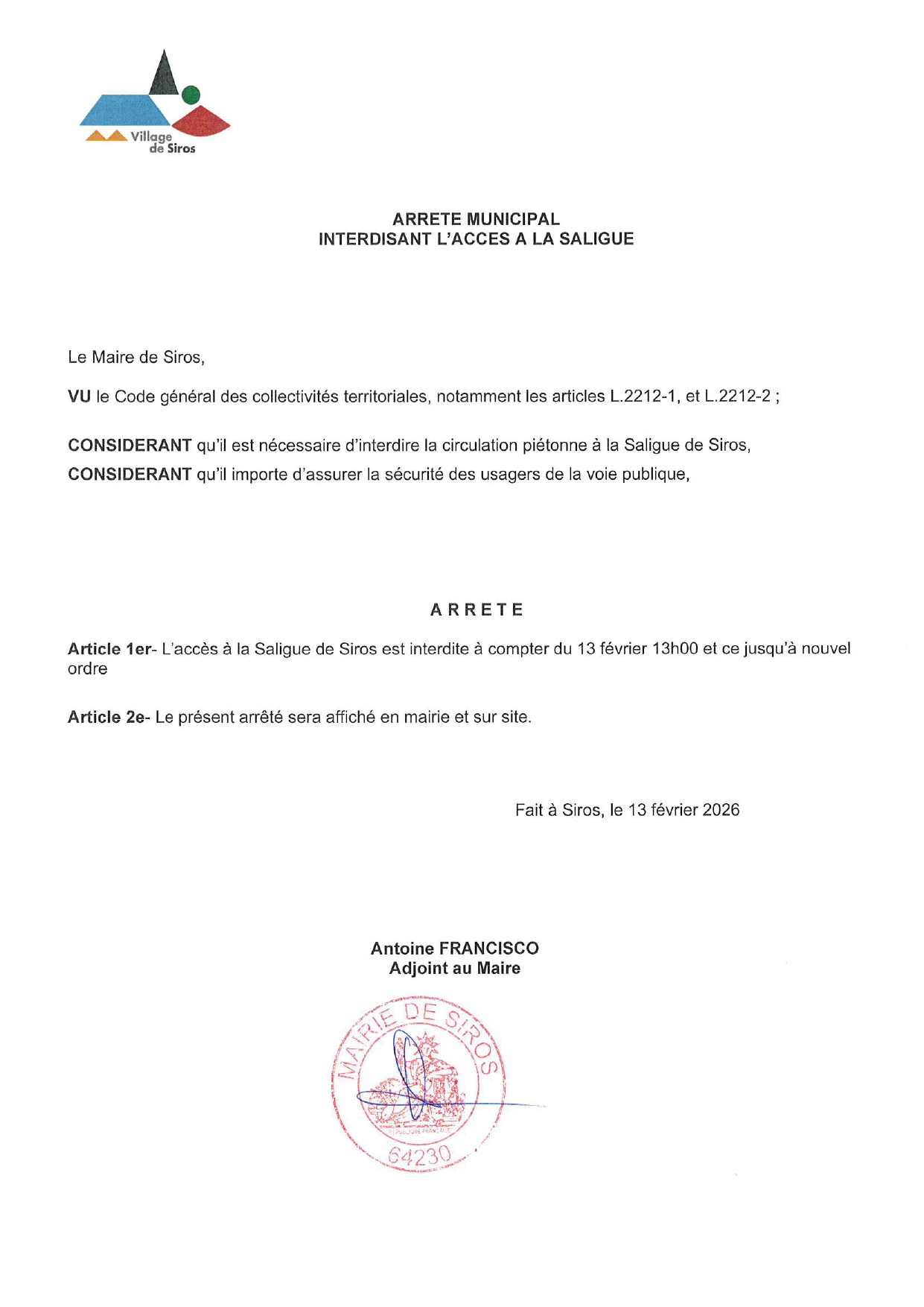 arrêté interdisant acces saligue page 0001