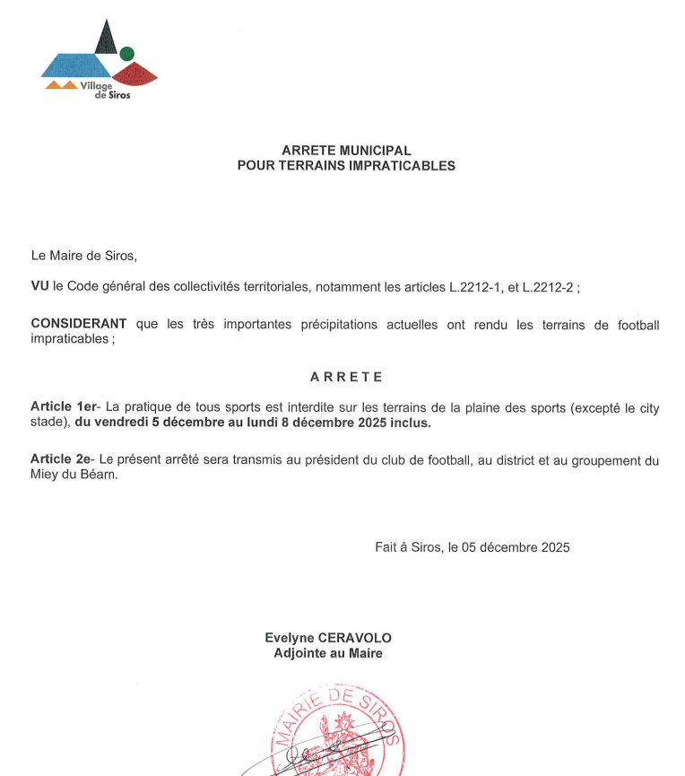 arrêté terrains impraticables