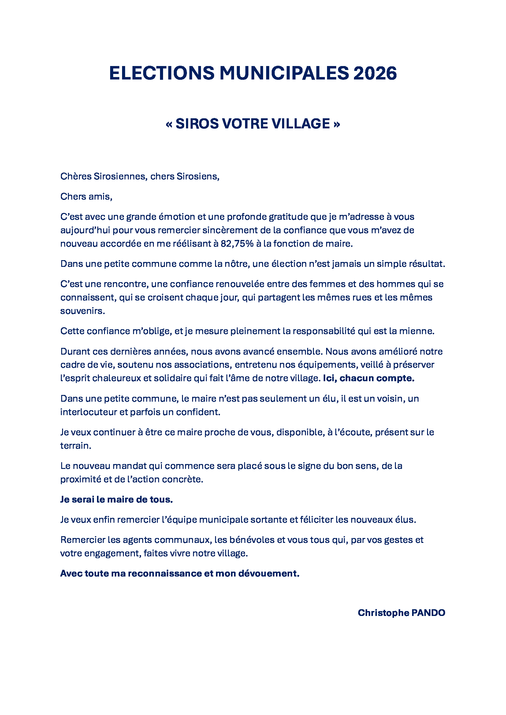 élections municipales 2026 mot du maire